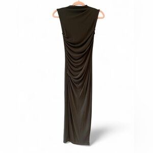 Enza Costa Silk Knit Sleeveless Twist Midi Dress in Army Green XS